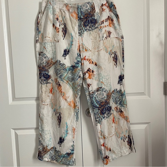 Chico’s 100% Linen Pull-On Pants – Paisley Boho Print – Size 3/16 - Picture 1 of 11